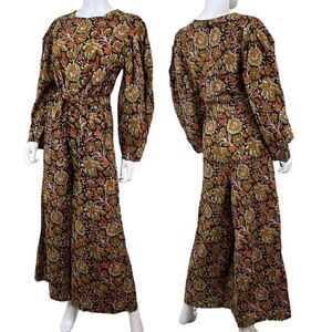 Mille Women Size M Eva Sunset Floral Puff Sleeve Wide Leg Cotton NEW Jumpsuit